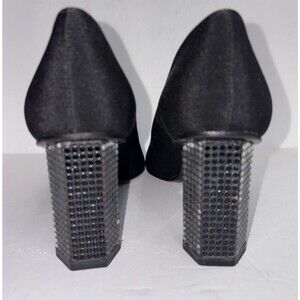 Stuart Weitzman Black Heels Size 6 Sparkle Beaded Block Heel Fabric Upper